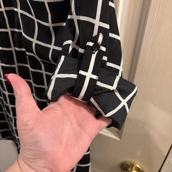Calvin Klein Women's Black/White Windowpane Boyfriend Tunic Shirt ~ Medium - Picture 3 of 6